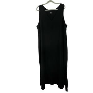 DKNY Sleeveless Maxi Dress Black Lagenlook Size XXL Linen Blend Minimalist
